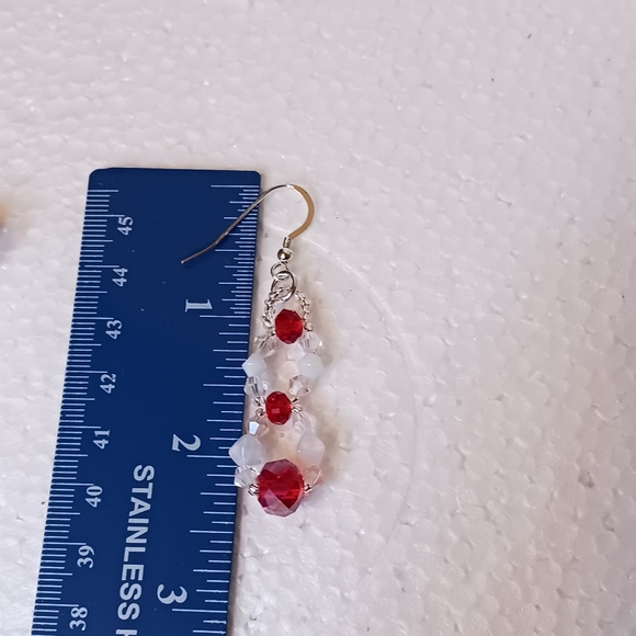 New,Crystal Necklace and earrings, Red , white and clear crystals double strand - Picture 3 of 5